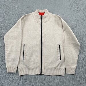Yeokou Full Zip Sweater Mens L Beige Cashmere Wool Blend Fleece Lined Mock Neck